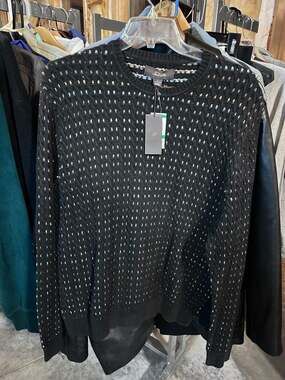 NWT Tasso Elba Men's Large Black 100% Cotton Textured Knit Pullover Sweater